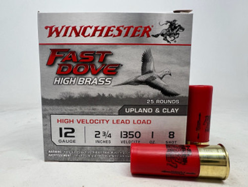 Winchester 12 Gauge Ammunition Fast Dove High Brass WFD128B 2-3/4" #8 Shot 1oz 1350fps 25 Rounds