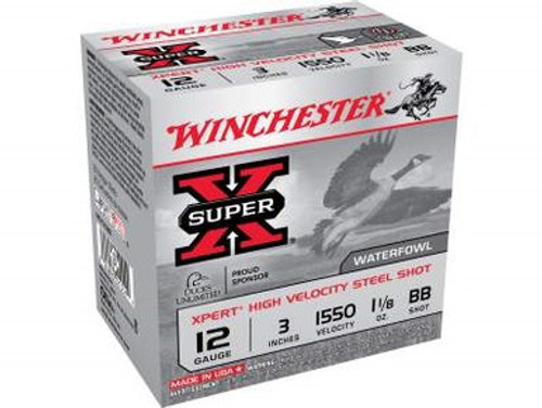 Winchester 12 Gauge Ammunition Xpert High Velocity WEX123BB25 3" Non-Toxic Steel BB Shot 1-1/8oz 1550fps 25 Rounds