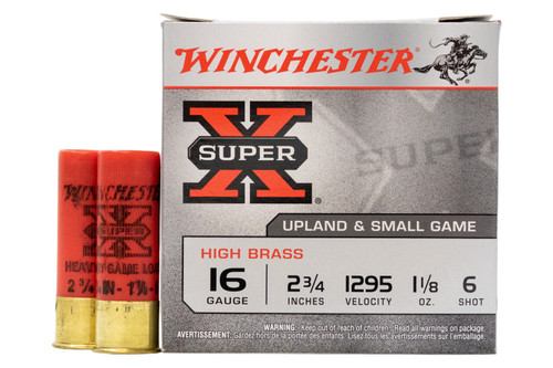 Winchester 16 Gauge Ammunition Super-X Upland & Small Game High Brass X16H6A 2-3/4" #6 Shot 1-1/8oz 1295fps 25 Rounds