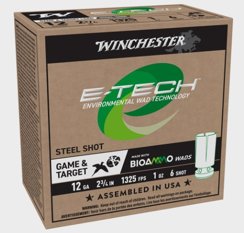 Winchester 12 Gauge Ammunition E-Tech Game & Target WCL12S6CASE 2-3/4" #6 Steel Shot 1oz 1325fps CASE 250 Rounds