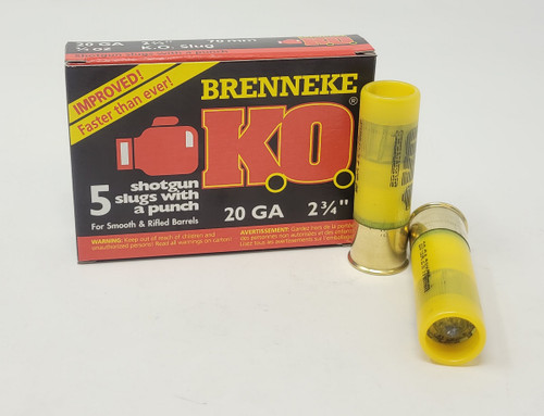 Brenneke USA 20 Gauge Ammunition SL202KO 2-3/4" K.O Slug 3/4oz 1550fps 5 Rounds