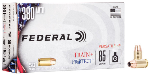 Federal 380 Auto Ammunition Train and Protect TP380VHP1 85 Grain Versatile Hollow Point 50 Rounds