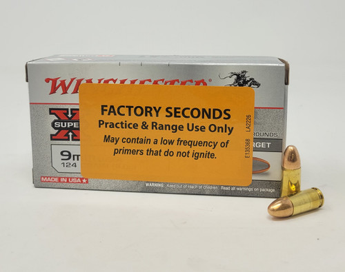 Winchester 9mm Ammunition Super-X Factory Seconds ZZW9MM124 124 Grain Full Metal Jacket 50 Rounds
