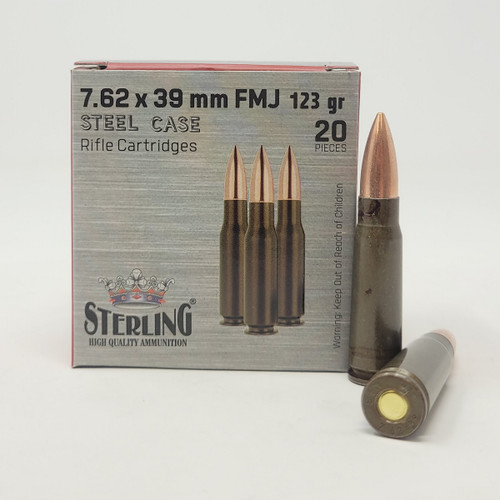 Sterling 7.62x39mm Ammunition Steel Case STRLG76239FMJ 123 Grain Full Metal Jacket 20 Rounds