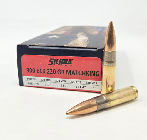 Sierra 300 AAC Blackout Ammunition Matchking A2240-10F 220 Grain Hollow Point 20 Rounds