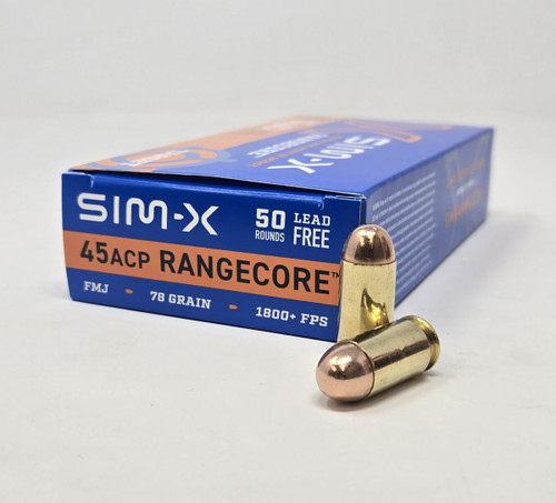 SIMX 45 ACP Ammunition Rangecore Lead Free SIMX39063 78 Grain Full Metal Jacket 50 Rounds