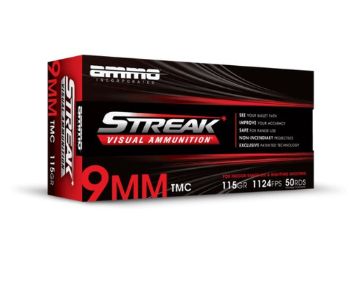 Ammo Inc 9mm Ammunition Red Streak Visual AI9115TMCSTRKRED 115 Grain Total Metal Coating 50 Rounds