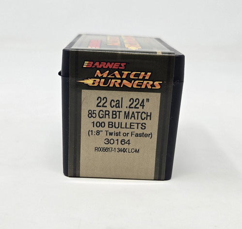 Barnes 22 Cal (.224 Dia) Reloading Bullets Match Burner B30164 85 Grain Boat Tail Hollow Point 100 Pieces