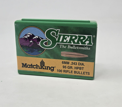 Sierra 6mm (.243 Dia) Reloading Bullets Matchking SRAA1537 95 Grain Hollow Point Boat Tail 100 Pieces