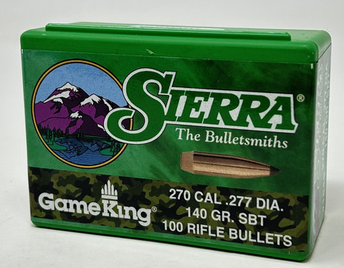 Sierra 270 Cal (.277 Dia) Reloading Bullets Gameking SRAA1845 140 Grain Boat Tail Spitzer Soft Point 100 Pieces