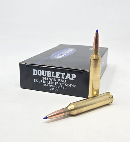 DoubleTap 264 Win Mag Ammunition Lead Free 260R142LR 127 Grain Solid Copper Tipped Hollow Point 20 Rounds