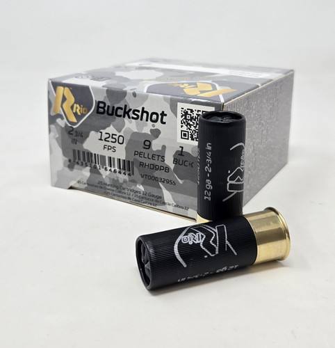 Rio 12 Gauge Ammunition Game Cartridges RHD9PB 2-3/4" 1 Buck 9 Pellet 1250fps 25 Rounds