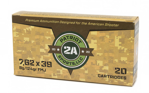Patriot Sports 7.62x39mm Ammunition P762124F 124 Grain Full Metal Jacket 20 Rounds