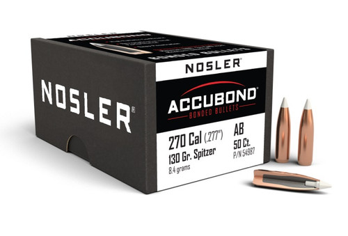 Nosler 270 Cal (.277 Dia) Reloading Bullets NOS54987 130 Grain Accubond 50 Pieces
