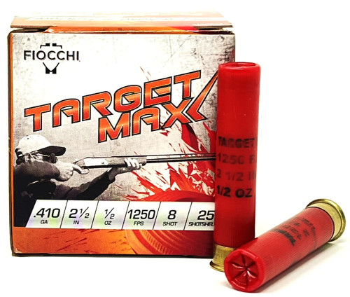 Fiocchi 410 Bore Ammunition Target Max FI410VIPS8CASE 2-1/2" #8 Shot 1/2oz 1250fps CASE 250 Rounds