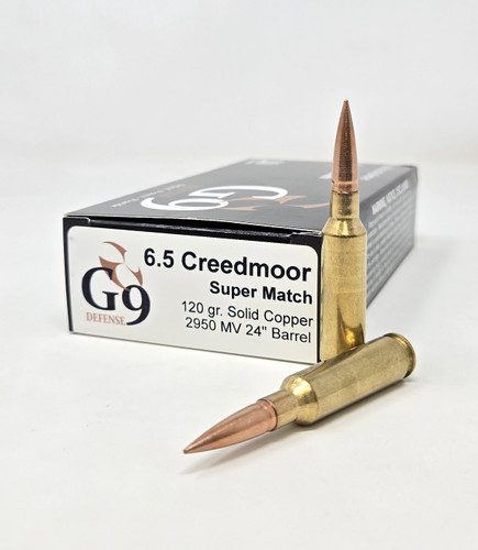 G9 Defense 6.5mm Creedmoor Ammunition Super Match SM-65CM-120A 120 Grain Solid Copper 20 Rounds