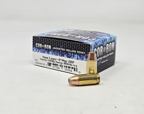 Corbon 9mm +P Ammunition SD099020 90 Grain Jacketed Hollow Point 20 Rounds