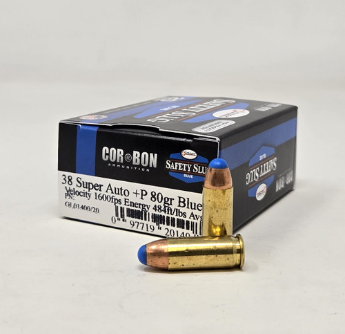 Corbon 38 Super Auto +P Ammunition Glaser Blue GB38X8020 80 Grain Safety Slug 20 Rounds