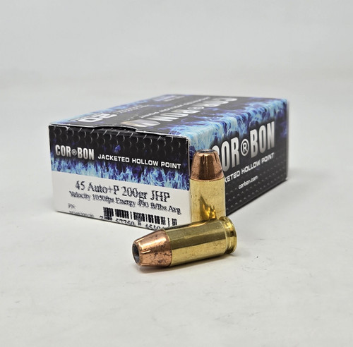 Corbon 45 Auto +P Ammunition SD4520020 200 Grain Jacketed Hollow Point 20 Rounds