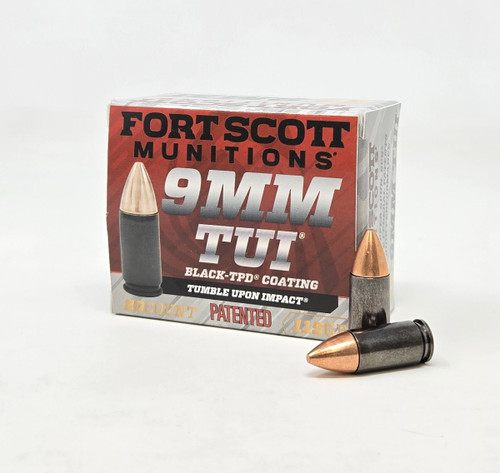 Fort Scott Munitions 9mm Ammunition Black TPD Coated Tumble Upon Impact FSM9MM115SCVTPD 115 Grain Solid Copper Spun 20 Rounds