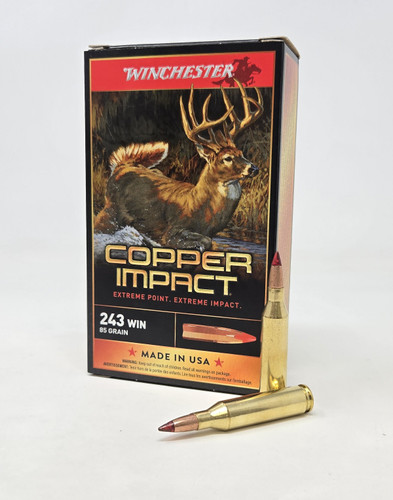 Winchester 243 Win Ammunition Copper Impact X243CLF 85 Grain Solid Copper Ballistic Tip 20 Rounds