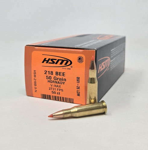 HSM 218 Bee Ammunition HSM218B-5-N50 50 Grain V-Max 50 Rounds