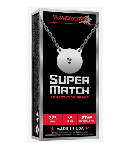 Winchester 223 Rem Ammunition Super Match SM223 69 Grain Boat Tail Hollow Point 20 Rounds