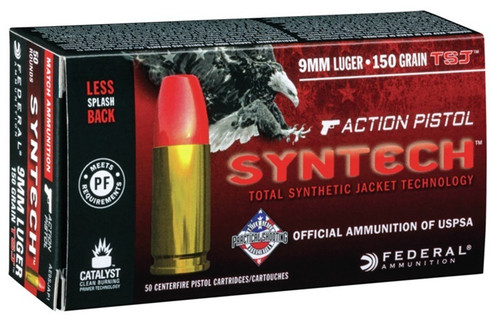 Federal 9mm American Eagle Syntech Ammunition AE9SJAP1 150 Grain Flat Nose Synthetic Jacket 50 rounds