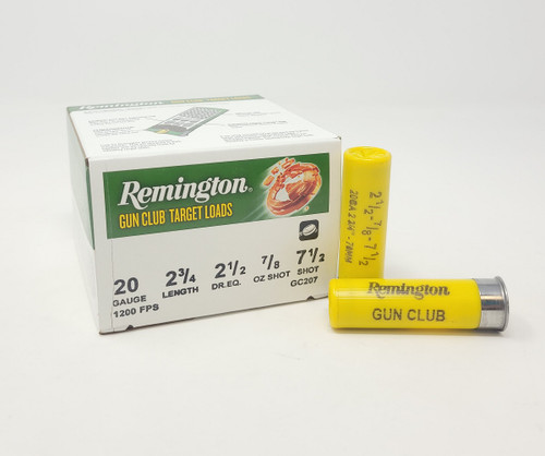 Remington 20 Gauge Ammunition Gun Club GC207 2-3/4" 7/8oz #7.5 1200fps 250 rounds