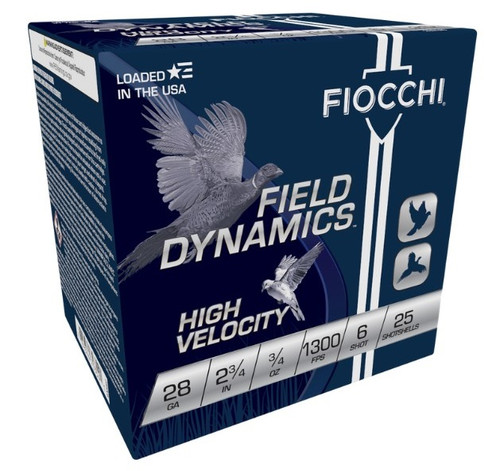 Fiocchi 28 Gauge Ammunition FI28HV6CASE 2-3/4" #6 Chilled Lead Shot 3/4 oz 1300 fps 250 Rounds