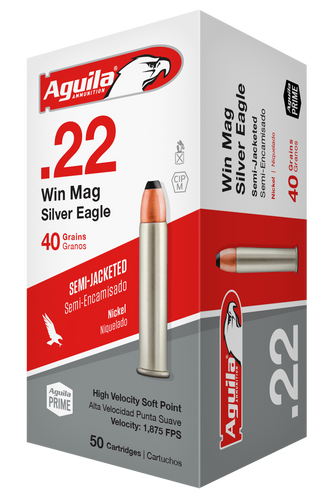 Aguila 22 Winchester Magnum Ammunition Silver Eagle 1B222400 40 Grain Jacketed Soft Point 50 rounds