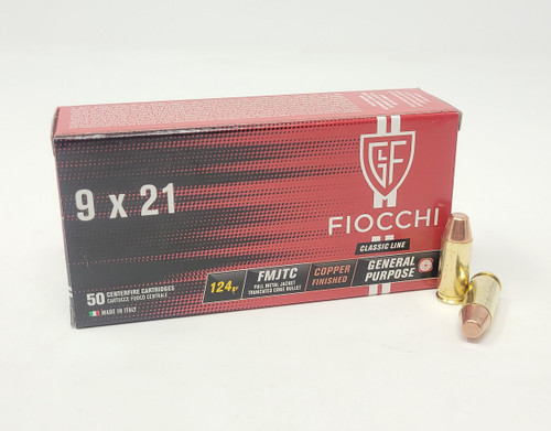 Fiocchi 9x21mm Ammunition FI9X21 123 Grain Full Metal Jacket Truncated Cone 50 rounds