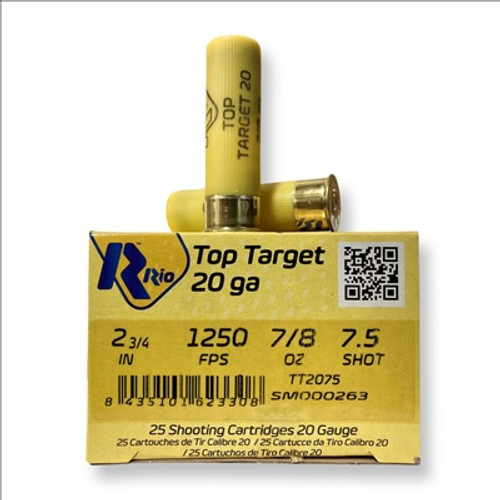 Rio 20 Gauge Ammunition TT2075 2-3/4" 7/8oz #7-1/2 shot 1250FPS CASE 250 rounds
