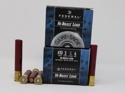 Federal 410 Bore Ammunition High Brass Game-Shok H4136 3" 6 Shot 11/16oz 1135fps Case of 250 Rounds