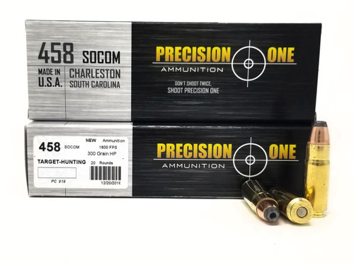 Precision One 458 SOCOM Ammunition 300 Grain Hollow Point 20 Rounds