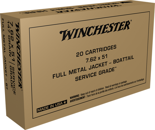 Winchester 7.62x51mm NATO Ammunition Service Grade SG76251W 147 Grain Full Metal Jacket 20 Rounds
