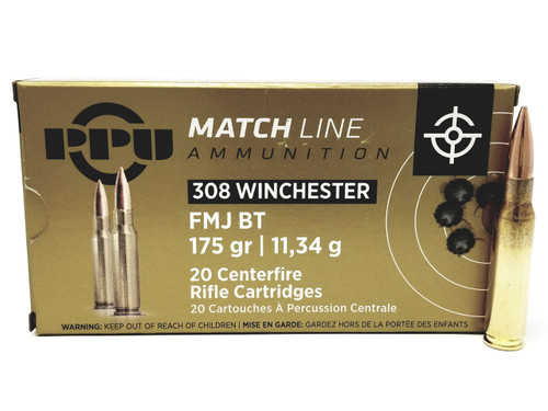 Prvi PPU 308 Win Ammunition Match Line PPM3083 175 Grain Full Metal Jacket 20 Rounds