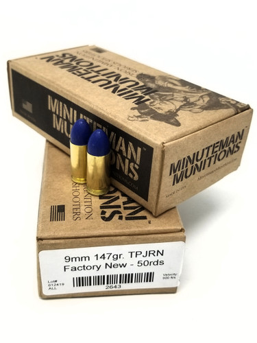 Minuteman Munitions 9mm Ammunition Blue Coat Ammo 147 Grain Poly Jacketed 50 Rounds