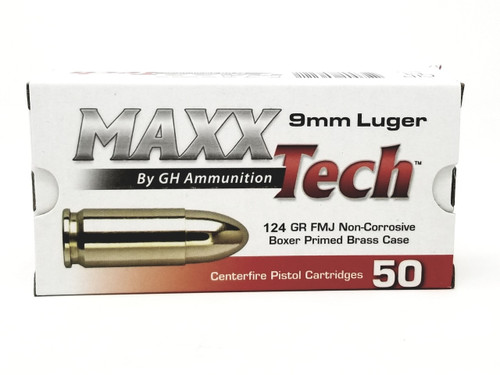 MaxxTech 9mm Ammunition PTG912B 124 Grain Full Metal Jacket 50 Rounds