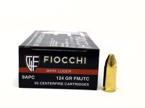 Fiocchi 9mm Luger Ammunition 9APC 124 Grain Full Metal Jacket Truncated Cone 50 Rounds