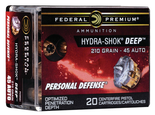 Federal 45 ACP Ammunition Personal Defense P P45HSD1 210 Grain Hydra-Shok Deep Hollow Point 20 Rounds