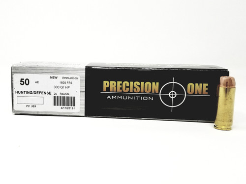 Precision One 50 AE Ammunition PONE969 300 Grain Hollow Point 20 Rounds