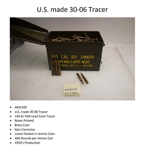 Military Surplus 30-06 Ammunition 144 Grain Full Metal Jacket Lead Core Tracer Can of Loose 400 Rounds