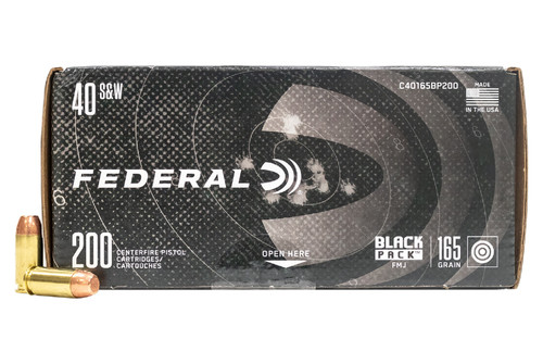 Federal 40 S&W Ammunition Black Pack C40165BP200 165 Grain Full Metal Jacket 200 Rounds