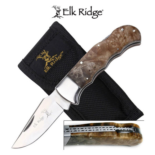 Elk Ridge Burl Wood Handle Gentleman's Knife ER-138