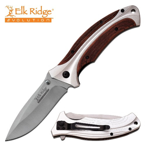 Elk Ridge Evolution Aluminum & Wood Handle Folding Knife EREFDR011BR