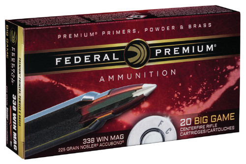 Federal 338 Win Mag Ammunition P338A1 Nosler AccuBond 225 Grain Ballistic Tip 20 Rounds