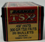 Barnes 45-70 (.458 Dia) Reloading Bullets Copper TSX B30630 300 Grain Flat Base Flat Nose Hollow Point 20 Pieces