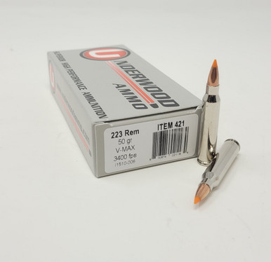 Underwood 223 Rem Ammunition UW421 50 Grain V-Max Ballistic Tip 20 Rounds-img-1