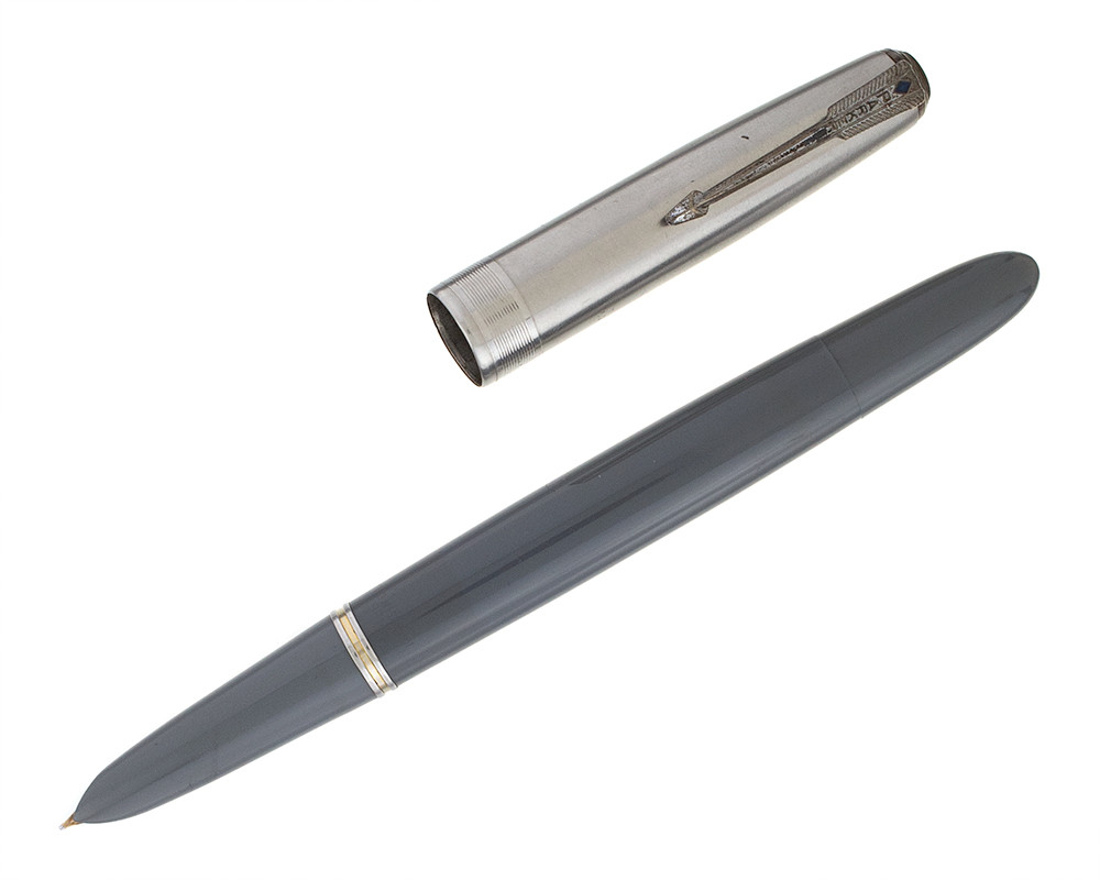 Parker 51 Vacumatic - Grey with Stacked Coin Cap Band, 14kt Fine Nib  (2025-1108-09) - Cardinal Pens & Paper